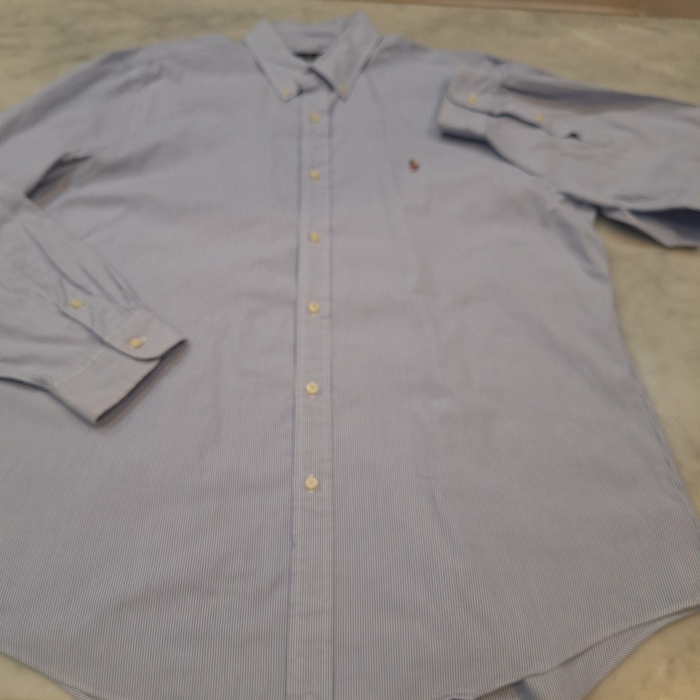Polo Ralph Lauren Buttondown Shirt  XL Blue Striped Longsleeve Multi Color Logo - Picture 7 of 10